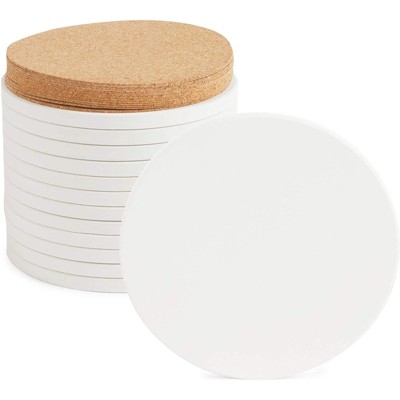 Bright Creations Set of 24 Round Unglazed Ceramic Tiles with Cork for Crafts, White DIY Craft Coasters, 4 In