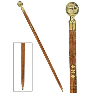 Design Toscano Empress Collection: Fluted Brass Sphere Solid Hardwood Walking Stick - 1 of 4