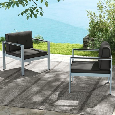 Gray Aluminum Outdoor Armchair Set with Cushions