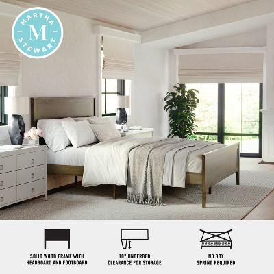 Brown Gray Queen Solid Wood Platform Bed with Headboard and Slats