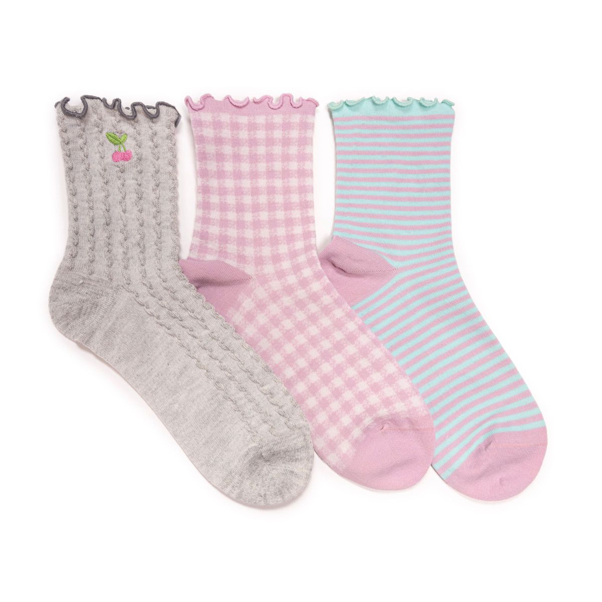 Muk Luks Women's 3 Pack Texture Embroidery Crew Sock