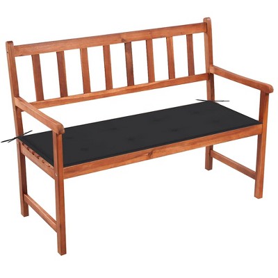 vidaXL Outdoor Patio Bench, Wooden Garden Bench with Cushion, Park Outdoor Bench for Patio Porch Poolside Balcony, Retro Style, Solid Wood Acacia
