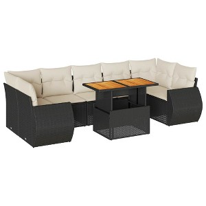 vidaXL Patio Sofa Set with Cushions Sectional Lounge Set 8 Piece Poly Rattan - Black and Cream with Storage - 1 of 4