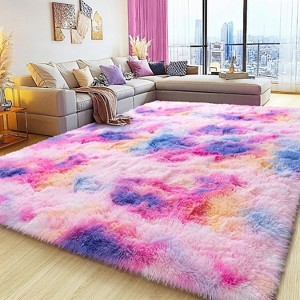 5x7ft Soft Fluffy Rainbow Area Rug, Non-Slip Shag Carpet for Living Room Bedroom, Plush Rug for Home Dorm Decor - 1 of 4