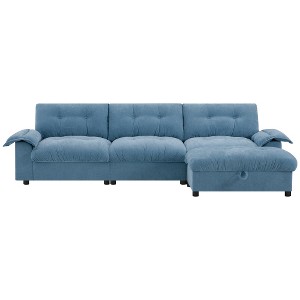 TIRAMISUBEST 104" L-Shaped Sectional Sofa - Multifunctional Armrest w/Charging Ports, Cup Holder & Storage Ottoman, Chenille Fabric - 1 of 4