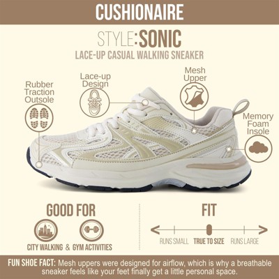 Женские кроссовки CUSHIONAIRE Sonic Casual Womens Walking Sneakers, Comfortable Lace-Up Chunky Tennis Shoes for Women with Memory Foam, Natural 9 — фото 2