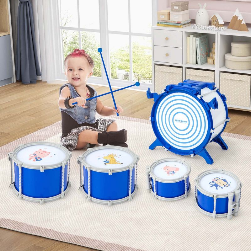 Costway Kids Drum Set Educational Percussion Musical Instrument Toy with Bass Drum, 5 of 11