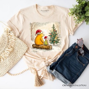 Pooh Bear Christmas With Friends T-Shirt, Cozy Heartwarming Holiday Tee Natural XL - 1 of 4