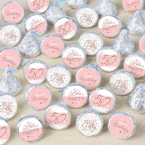 Big Dot of Happiness 50th Pink Rose Gold Birthday - Happy Birthday Party Small Round Candy Stickers - Party Favor Labels - 324 Count - image 1 of 4