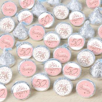 Big Dot of Happiness 50th Pink Rose Gold Birthday - Happy Birthday Party Small Round Candy Stickers - Party Favor Labels - 324 Count