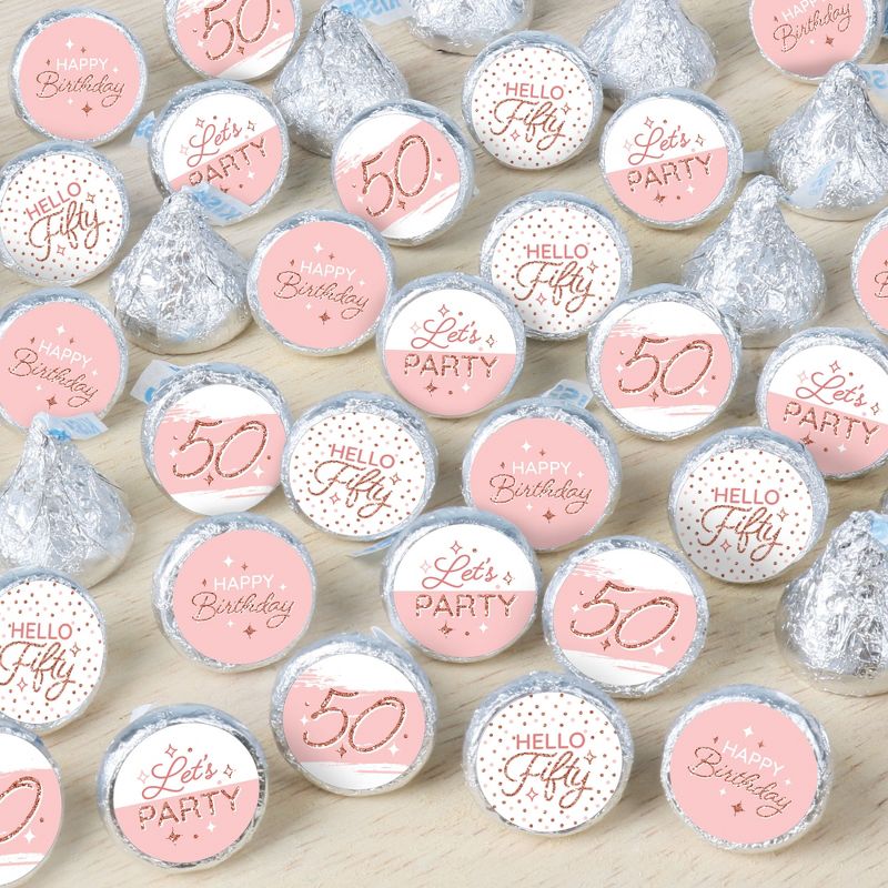 Big Dot of Happiness 50th Pink Rose Gold Birthday - Happy Birthday Party Small Round Candy Stickers - Party Favor Labels - 324 Count, 1 of 7