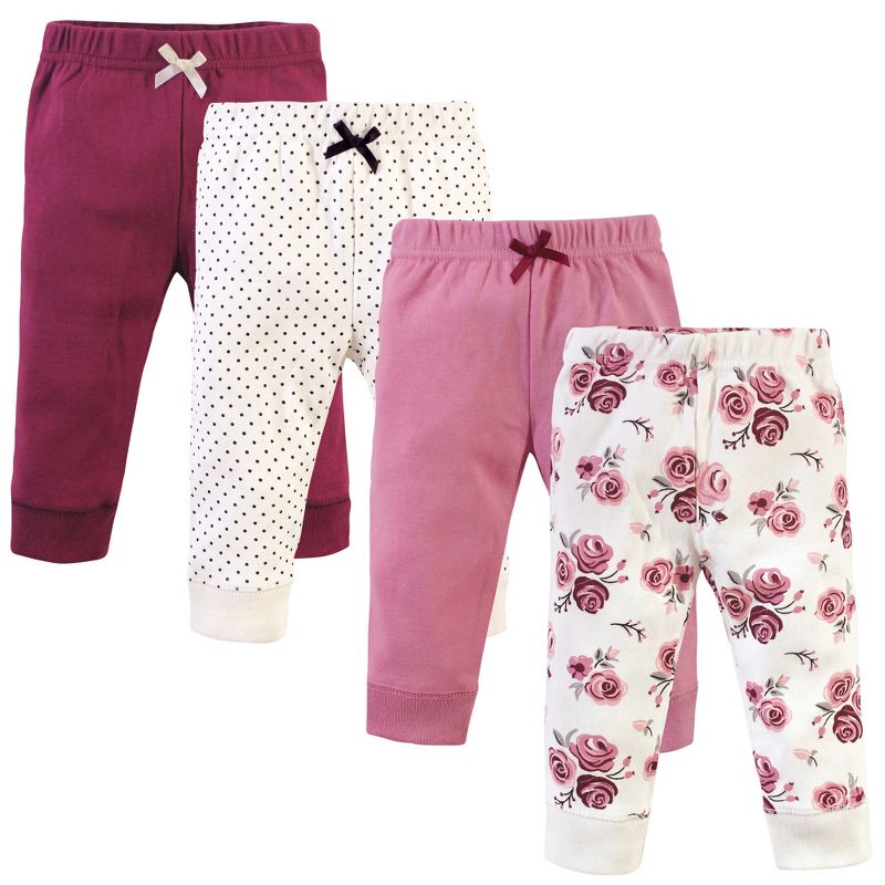 Hudson Baby Infant and Toddler Girl Cotton Pants 4pk, Rose, 1 of 4