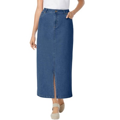 Woman Within Plus Size Stretch Denim Front-Slit Skirt