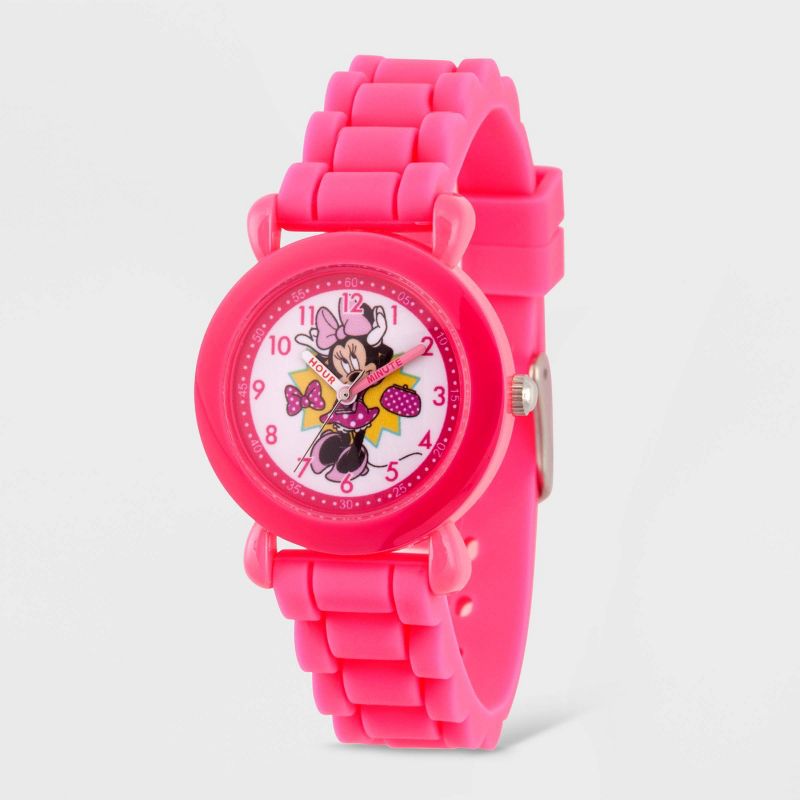 Girls&#39; Disney Minnie Mouse Plastic Time Teacher Watch - Pink, 1 of 7