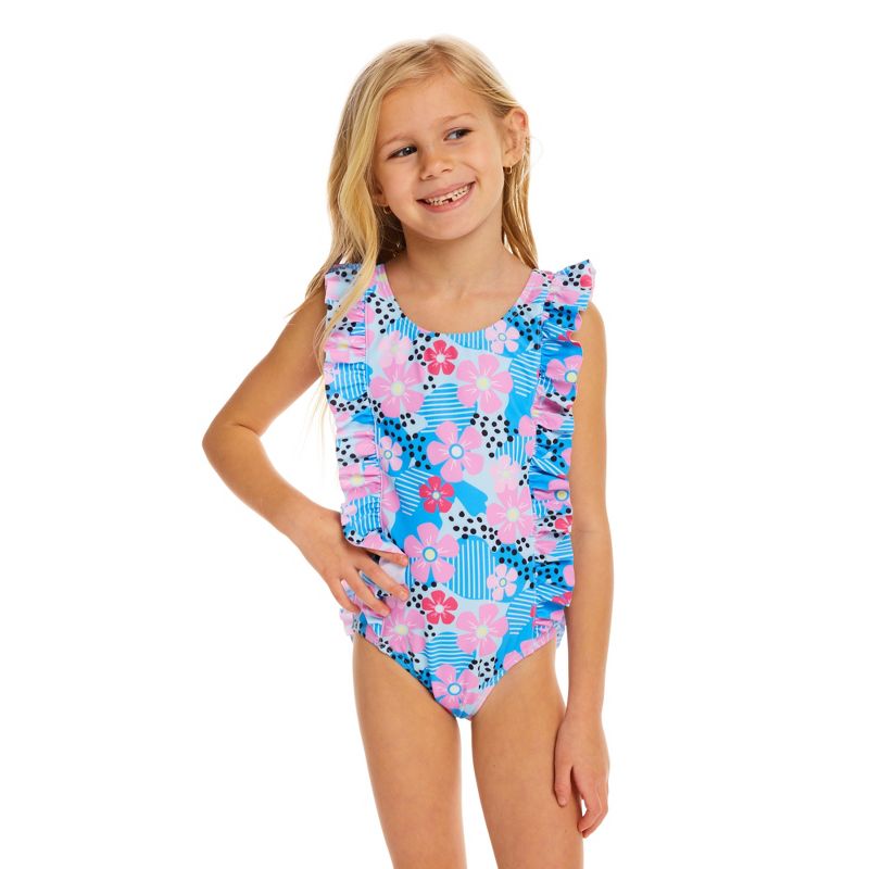 Andy & Evan  Toddler  Aqua Floral Print One-Piece Swimsuit, 5 of 6