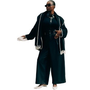 ELOQUII Women's Plus Size Faux Leather Pant With Belt Detail - 1 of 4