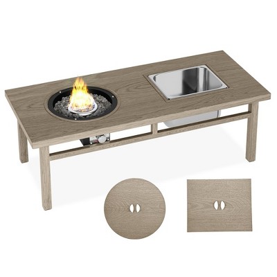 47.24"3-in-1 Coffee Table with Ice Bucket and Fire Pit,Gray