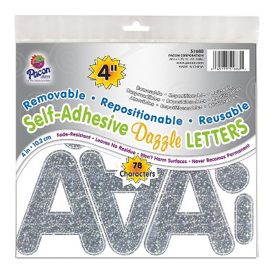 Pacon 4" Self-Adhesive Puffy Font Letters Silver Dazzle 78 Characters (PAC51688)