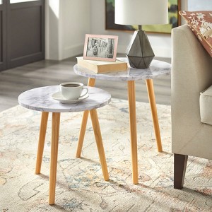 Buylateral Set of 2 Darcy Round Nesting Tables White/Natural : Target