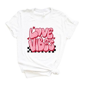 Simply Sage Market Women's Love Vibes Stars Checkered Short Sleeve Graphic Tee - 1 of 3