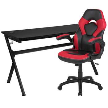 Flash Furniture Gaming Desk and Racing Chair Set with Cup Holder, Headphone Hook and Removable Mouse Pad Top - 2 Wire Management Holes