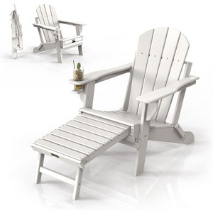 VINGLI Folding Adirondack Chair with Ottoman, Waterproof Plastic HDPE Firepit Chair for Outside with Hidden Footrests - 1 of 4