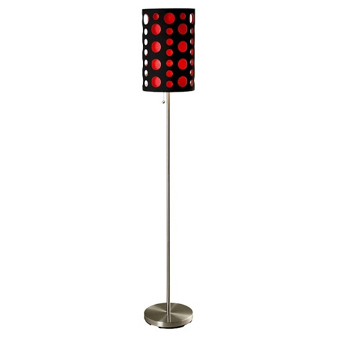 62" Modern Metal Floor Lamp with Spotted Cylindrical Shade Red/Black - Ore International - image 1 of 2