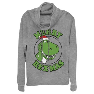 Juniors Womens Toy Story Christmas Santa Rex Cowl Neck Sweatshirt - 1 of 3