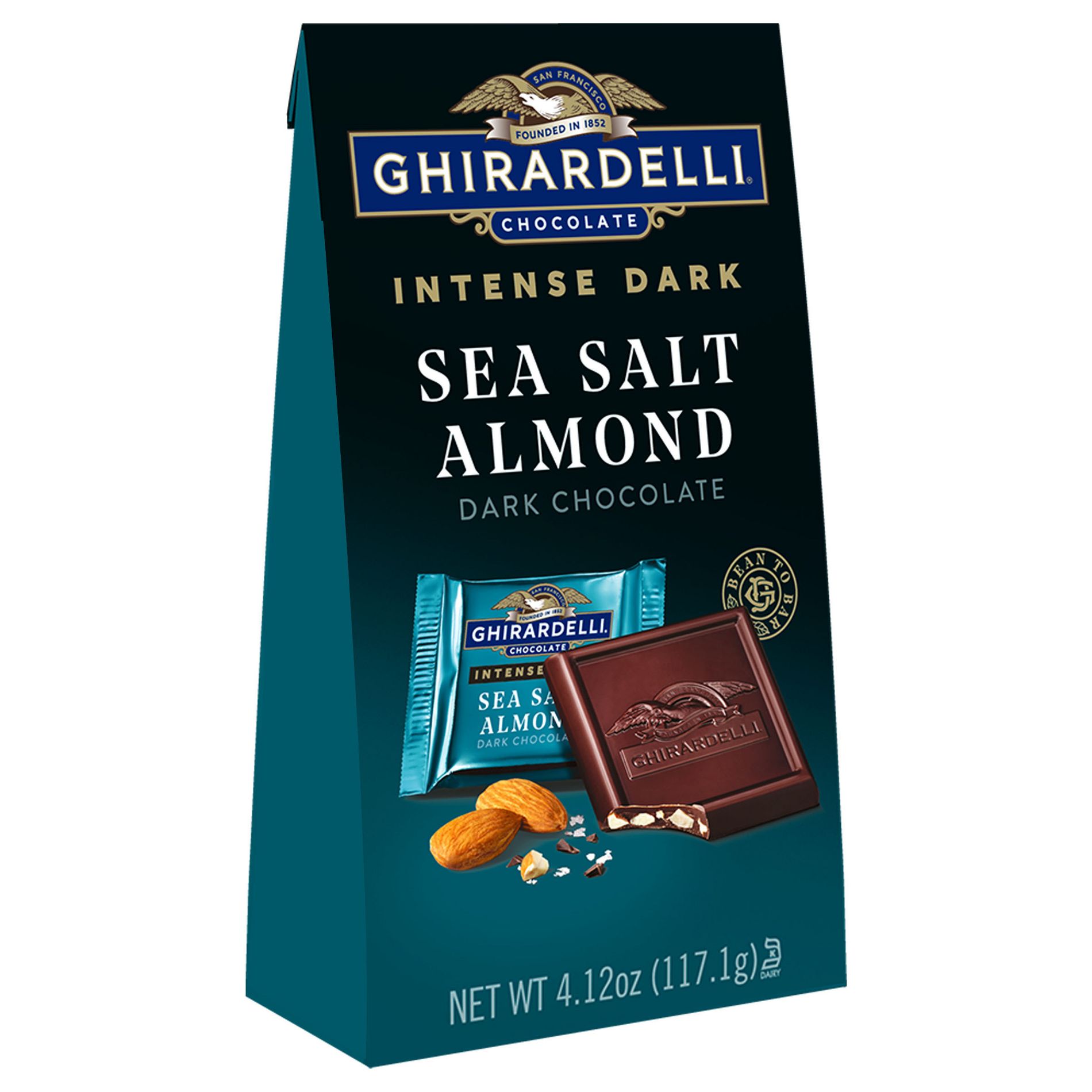 GHIRARDELLI Premium Dark Sea Salt Almond SQUARES Medium Bag - 4.12oz