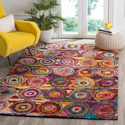 Colorful Abstract Red and Multi Shag Rug for Kids
