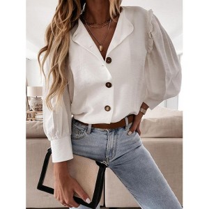 Women's Fashion Button - Down Blouse with Ruffle Details, Elegant Long - Sleeve Shirt for Casual and Dressy Occasions - 1 of 2