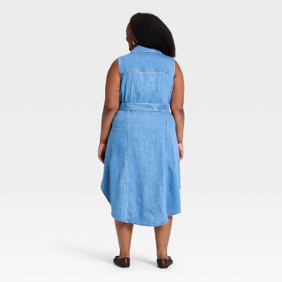 Women Plus Sleeveless Denim Utility Midi Shirtdress – Ava & Viv Medium