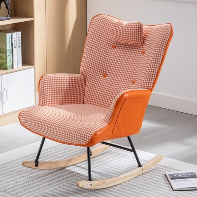 35.5-inch rocking chair, cotton and linen cushioned gliding chair with high backrest armrests, living room and bedroom