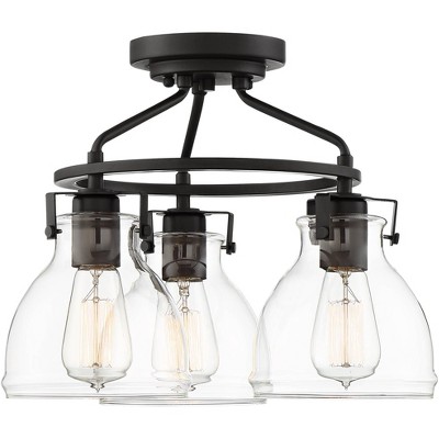Bronze 17" Farmhouse Semi-Flush Ceiling Light with Glass Shades