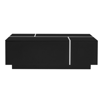 Lirago 47" Black U-Can Extendable Coffee Table  Smooth Finish 2 Hidden Storage Spaces 2 Drawers Multi Functional for Living Room