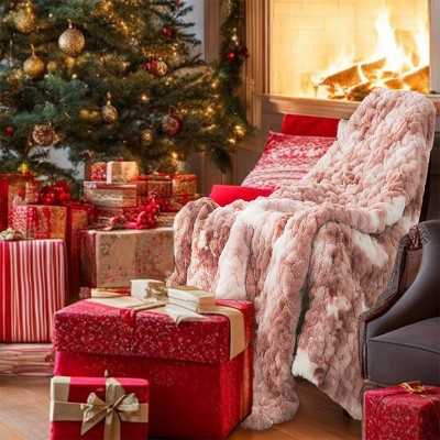 Ruched Fur Luxury Throw Premium Soft Cozy Brushed Long Faux Fur For Bed, Couch or Sofa