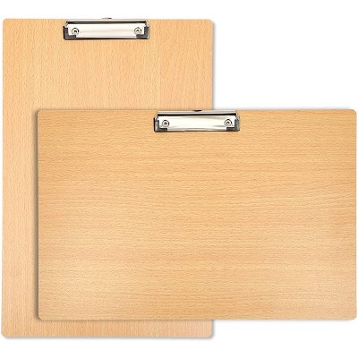 Juvale 2 Pack Wooden Clipboards with Low Profile Clip for Classroom and Office Use, Horizontal and Vertical