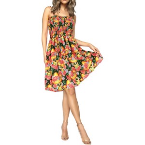 LA LEELA Women's Halloween Costumes Evening Floral Hat Bone Party Mini Dress Flowy Elastic Tube Top Sundress for Women One Size Sugar Skulls, Black - 1 of 4