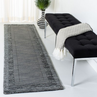 Charcoal and Blue Hand-Tufted Wool Runner Rug