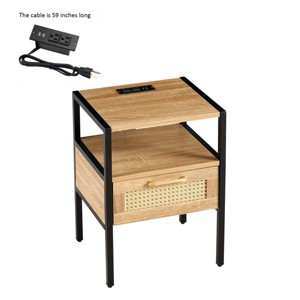 KTMBDW Rattan Nightstand,Modern Night Stand Boho Wood Bedside Table with Storage Drawer Side End Table for Bedroom,Living Room - 1 of 4