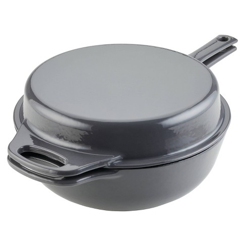 Rachael Ray 4qt Enameled Cast Iron 3-in-1 Dutch Oven Skillet Saute Combo  Gray : Target