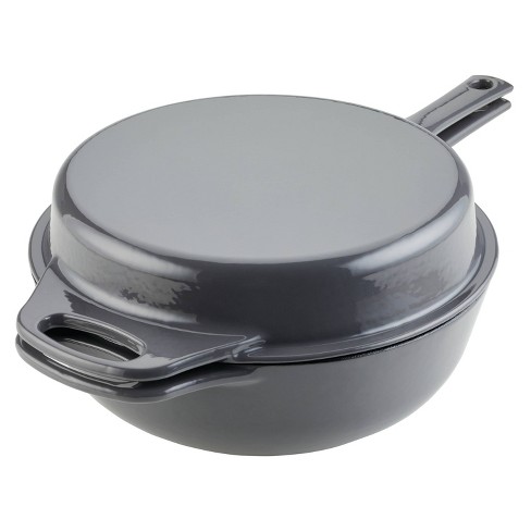 Rachael Ray 4qt Enameled Cast Iron 3-in-1 Dutch Oven Skillet Saute Combo  Gray