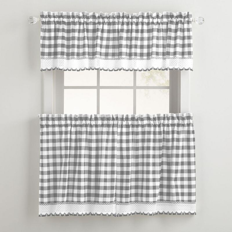 BrylaneHome Buffalo Check Tier Curtain Set, Valance Not Included Window Curtain, 1 of 2
