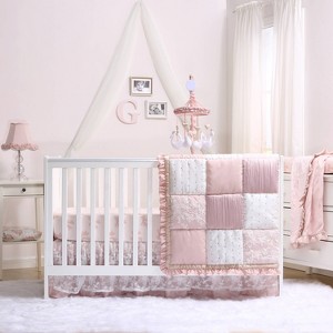 The Peanutshell Grace 4pc Crib Set, White Gray Pink