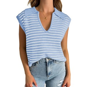 Women's Summer Sweaters  2025 V Neck Cap Sleeve Tops Sleeveless Sweater Vest - 1 of 4