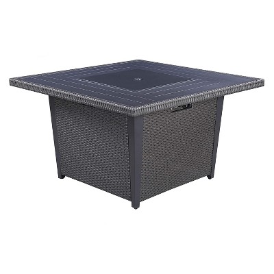 Kinger Home 42 Inch Square Propane Gas Outdoor Backyard 50,000 BTU Patio Fire Pit Table with Wind Guard, Fire Beads, & Rain Cover, Slate Grey