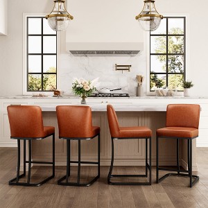 Captiva Designs 24 inch Height Bar Stool with Faux Leather & Padded Seat and Back & Sturdy Steel Frame - 1 of 4