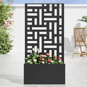 SpassWay Black Metal Planter Box with Trellis Raised Garden Bed with Arbor Privacy Screen with Wheels - 1 of 4