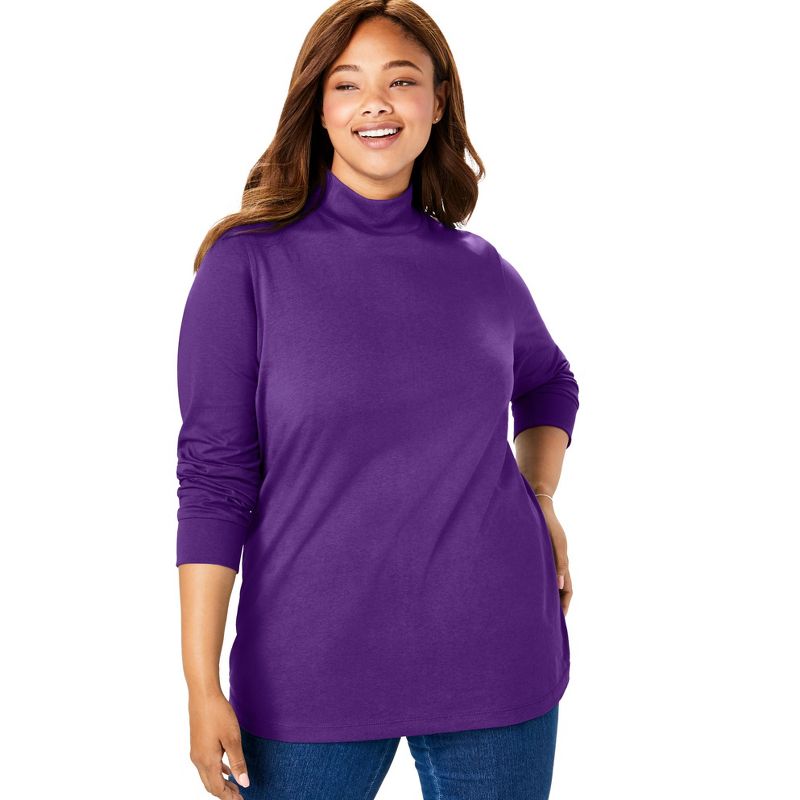 Woman Within Women's Plus Size Perfect Long-Sleeve Mockneck Tee, 1 of 2
