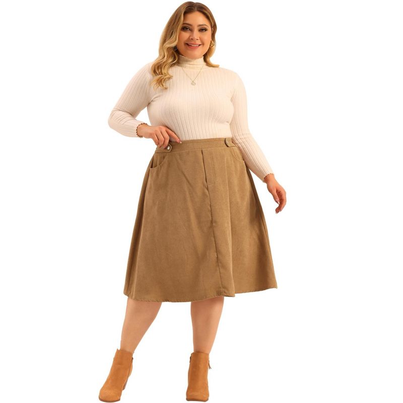 Agnes Orinda Women's Plus Size Casual Knee Faux Suede A Line Skirts, 3 of 6